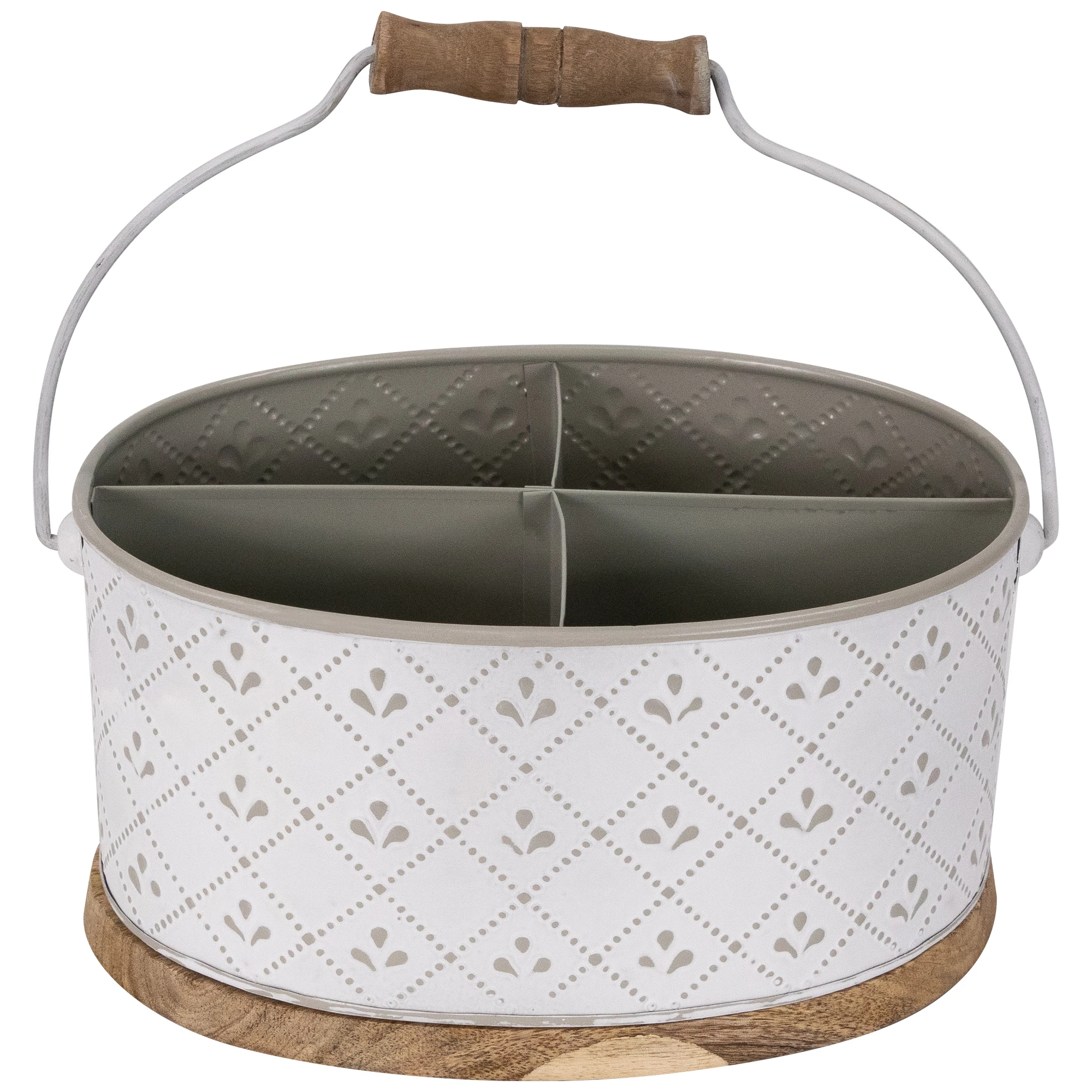 Kitchen Utensils - White oval embossed utensil caddy featuring