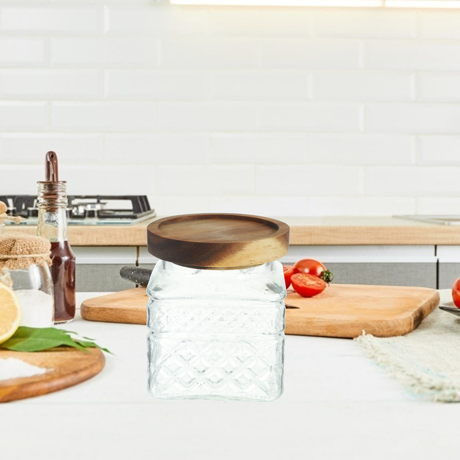 Kitchen Baking Soda - Airtight Glass Canister with Natural Wood