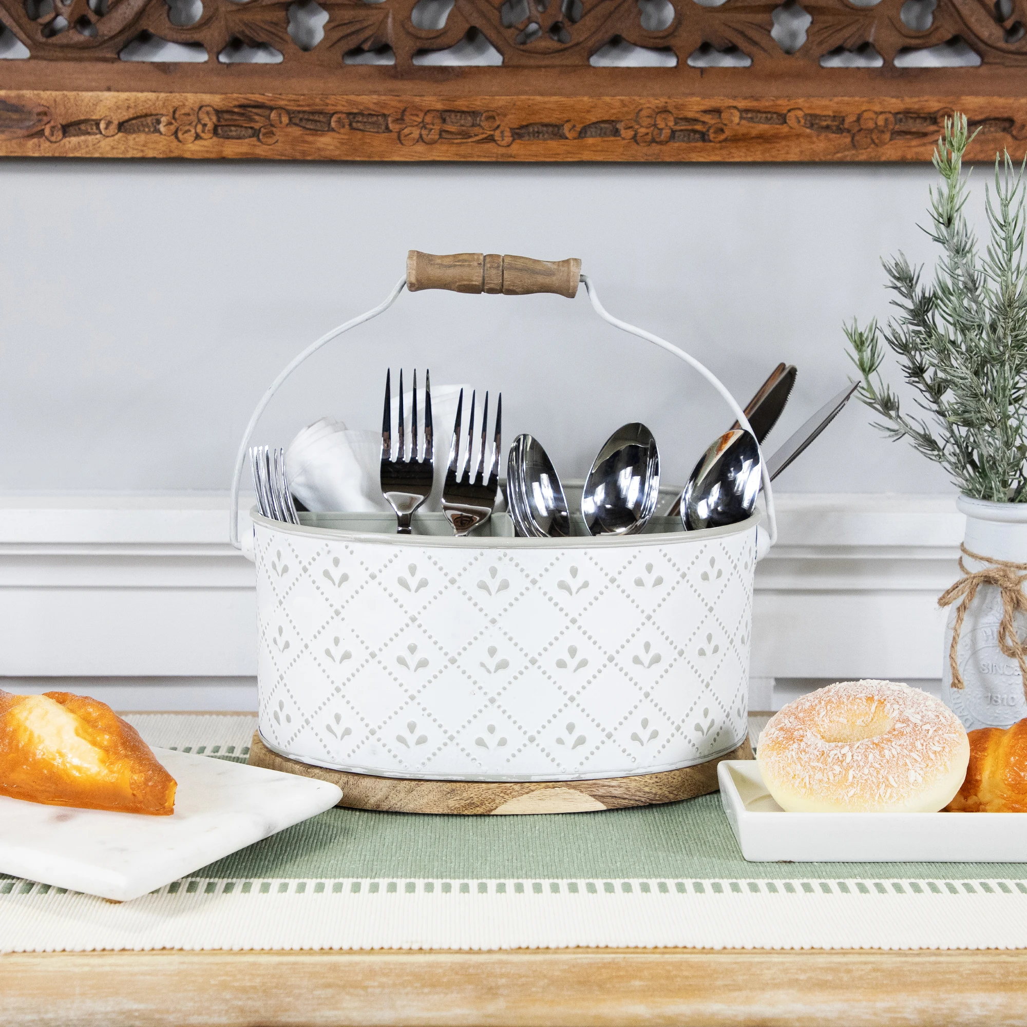 White oval embossed utensil ca - Kitchen Utensils incelemesi ve fiyatı