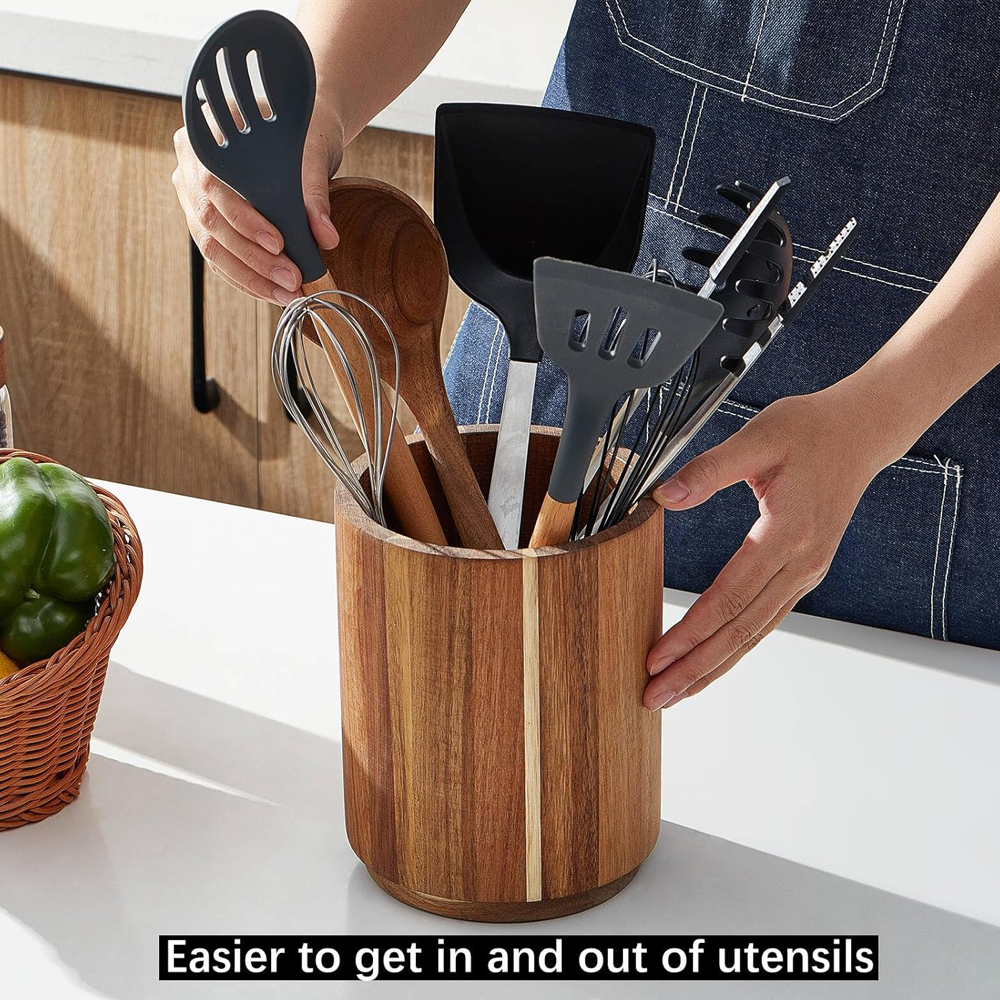 Acacia Wood Utensil Holder for - Kitchen Utensils incelemesi ve fiyatı